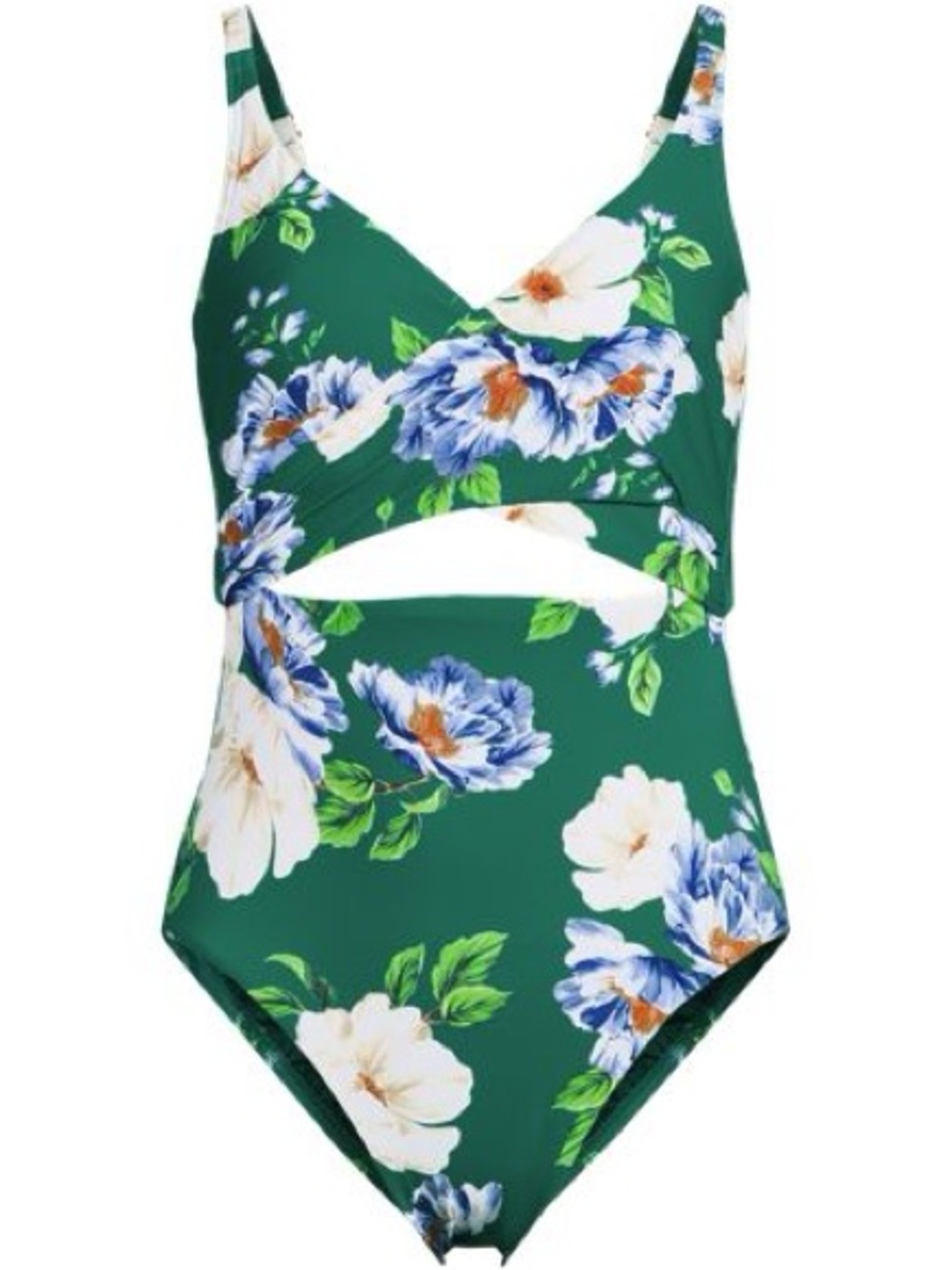 Lands' End Green Floral One-Piece Swim with Front Cutout